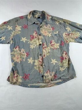 Tommy Bahama Light Blue Floral Hula-Print Casual Button-Up Shirt